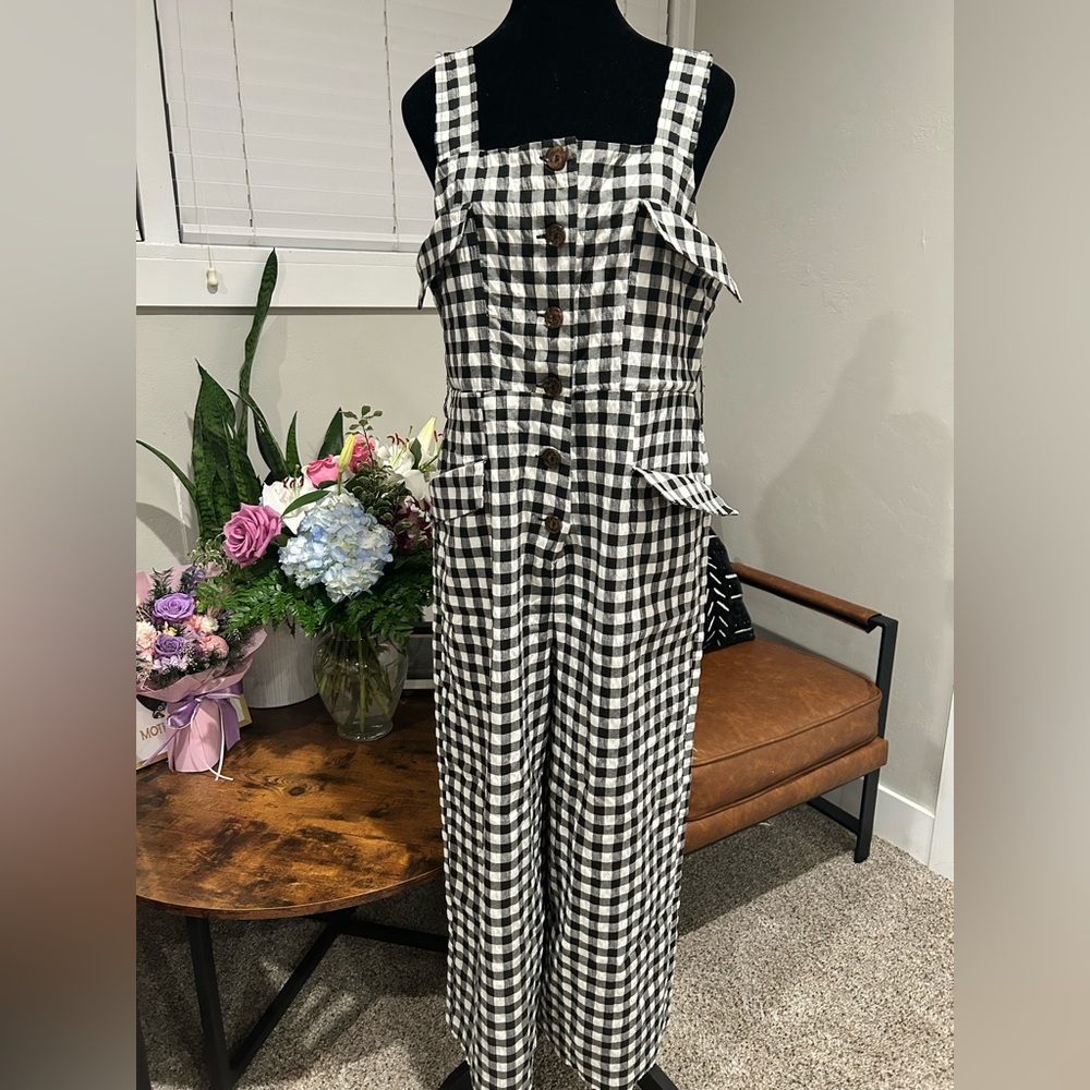 Topshop Gingham Black and White Jumpsuit